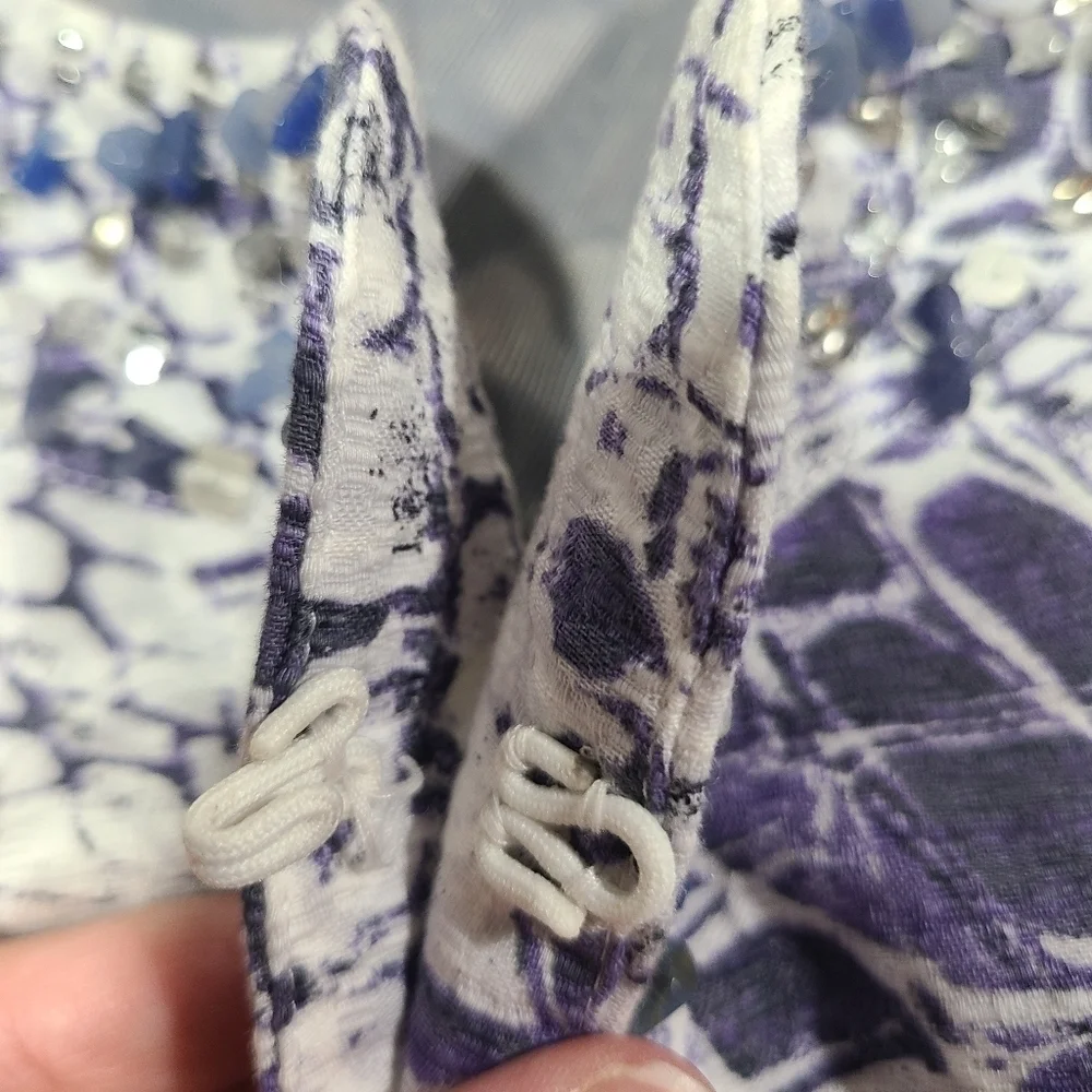 Chicos Jacket 0 Small Purple Gray Blazer Gem Embellished Snake Print Lined Women